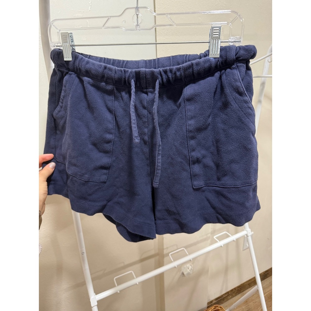 Zenana Navy Blue Fleece Lounge Shorts Drawstring Elastic Waist Pockets Large